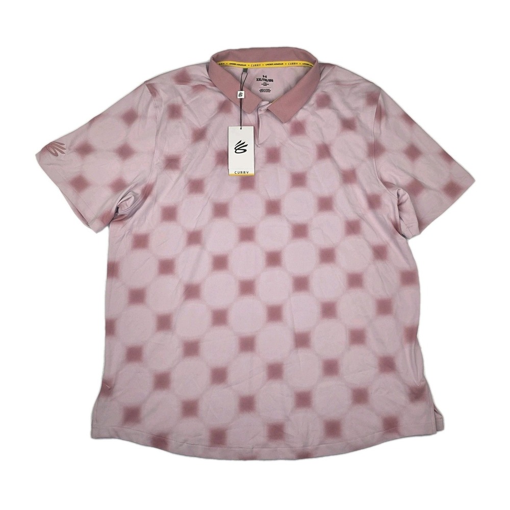 Under Armour Steph Curry Golf Polo‎ All Over Printed Pink XXL Wicking New NWT